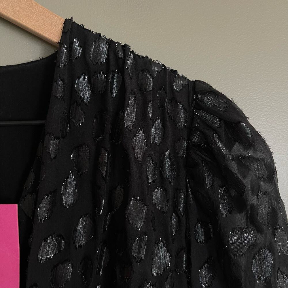 NWT RHODE Bianca Dress Black Metallic Size 2 Long Sleeve V-Neck Ruffles Blouson - Picture 8 of 16